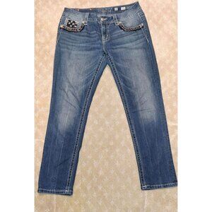 Miss Me Jeans Women's Size 28X27 Easy Crop Mid-Rise American Flag Bling Pocket